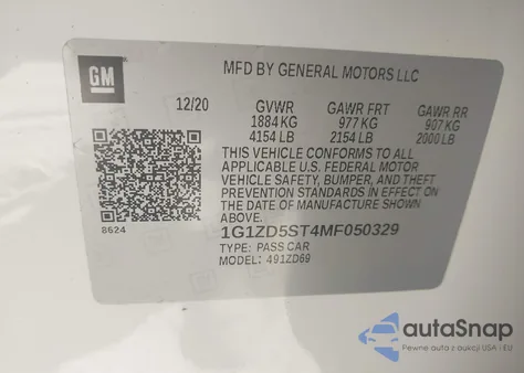 2021 Chevrolet Malibu Fwd Lt z USA, uszkodzony, nr VIN 1G1ZD5ST4MF050329